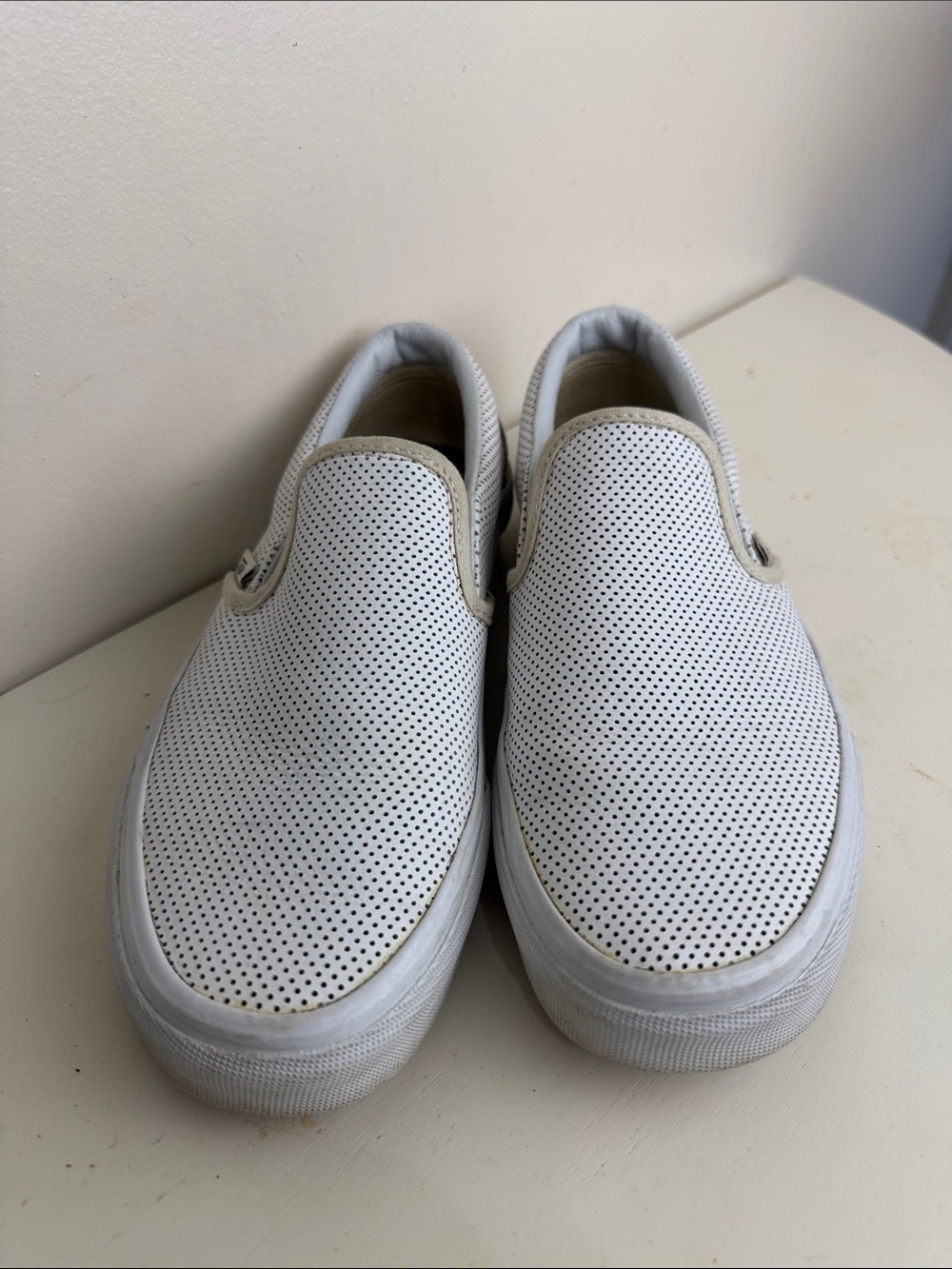 Vans White Slip-On Perforated Leather Sneakers